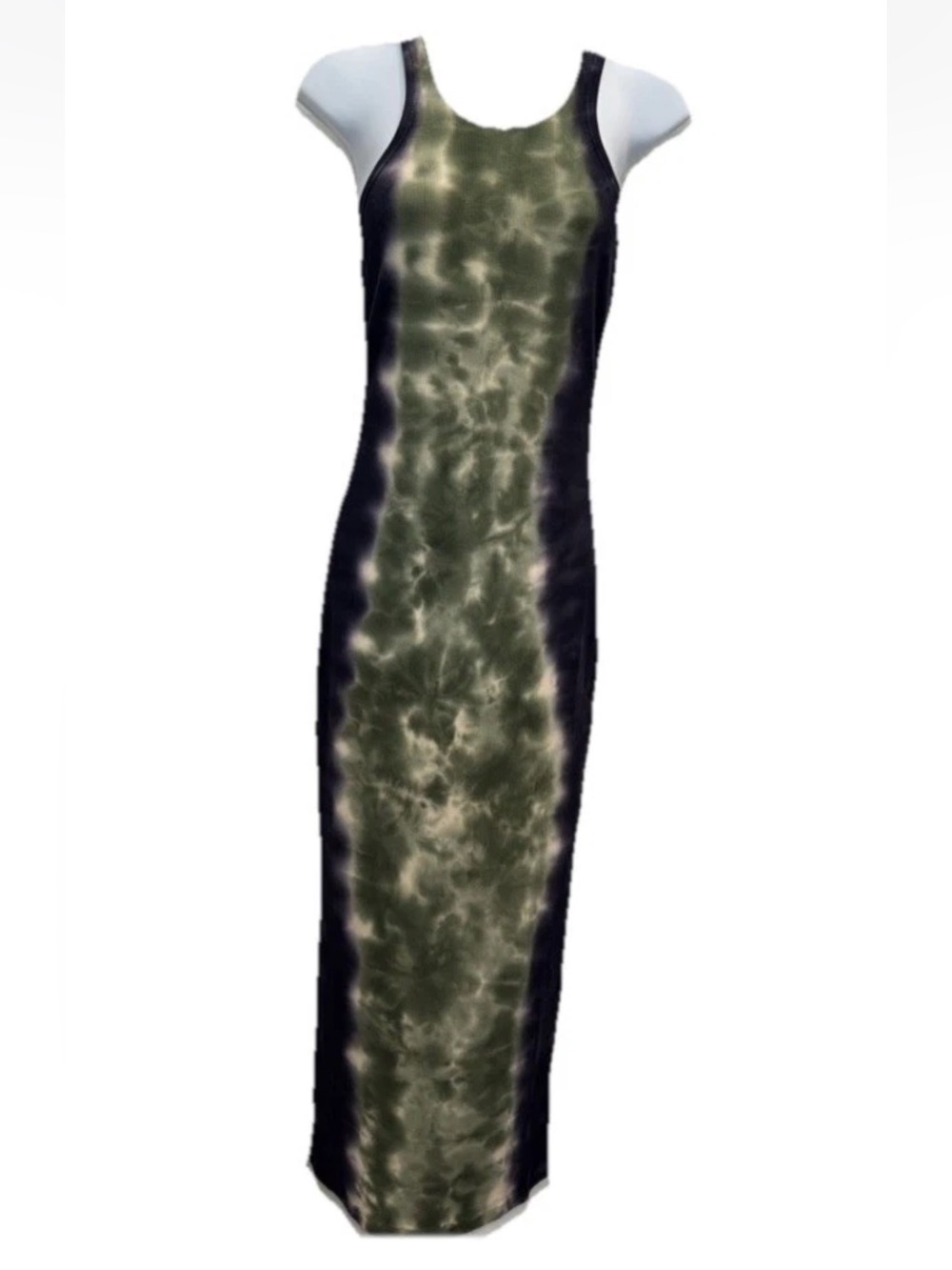 Young fabulous & broke, Sleeveless Tie-Dye Maxi Dress in Olive Green and Blue - Picture 1 of 7